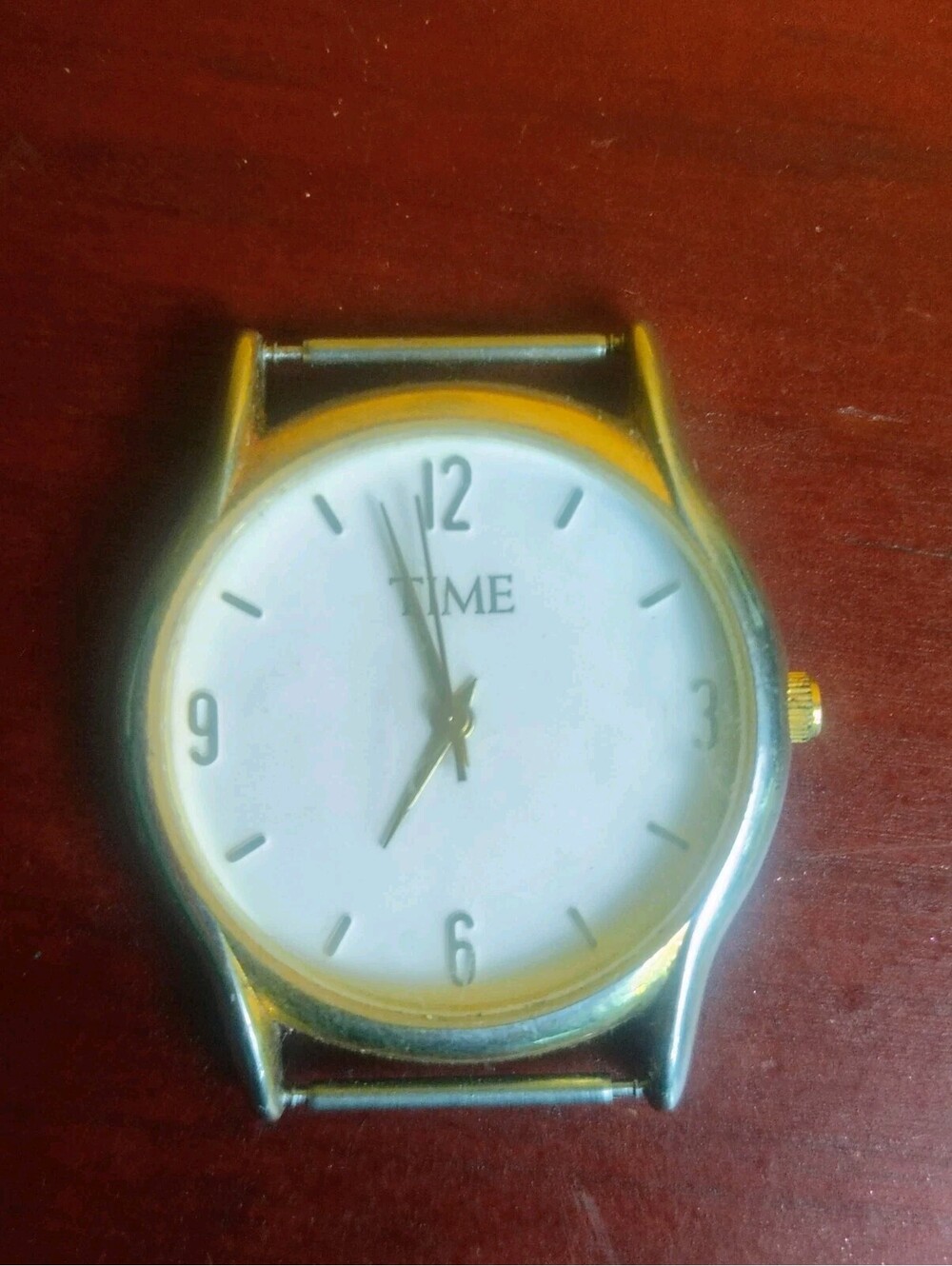 Vintage TIME Quartz Watch Head Only White Dial Parts Repair Craft Silver Gold